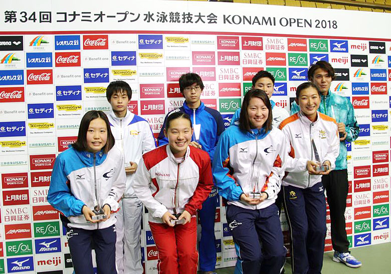 「第34回 コナミオープン 水泳競技大会」最優秀選手、優秀選手集合写真