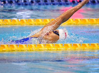女子400m個人メドレーで日本新記録を樹立した清水咲子選手（ミキハウス）